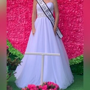 Oleg Cassini White Strapless Gown with Silver Accents